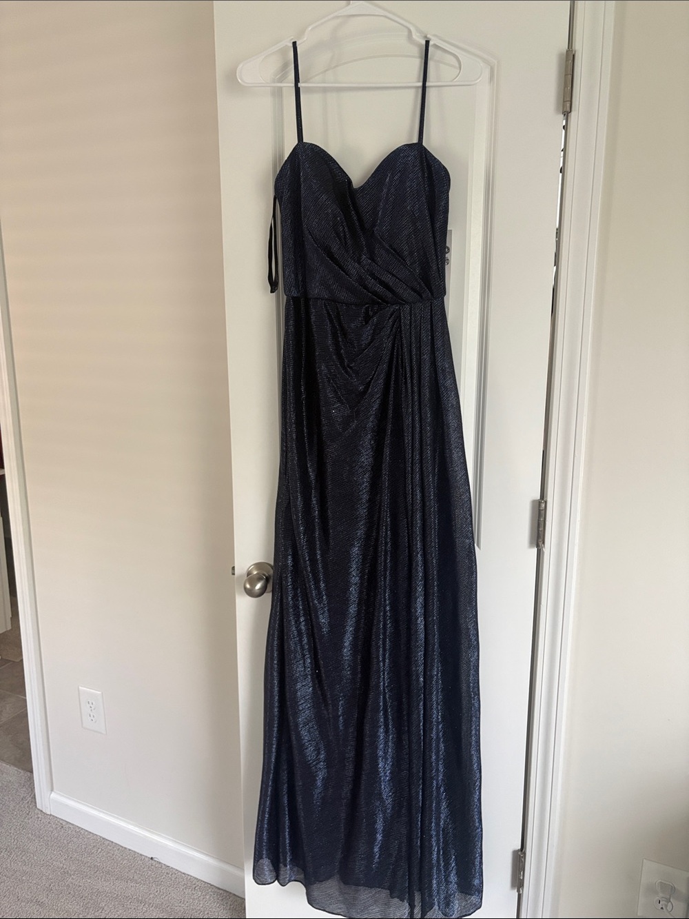 Hayley Paige Occasions Navy Shimmer Bridesmaids Dress